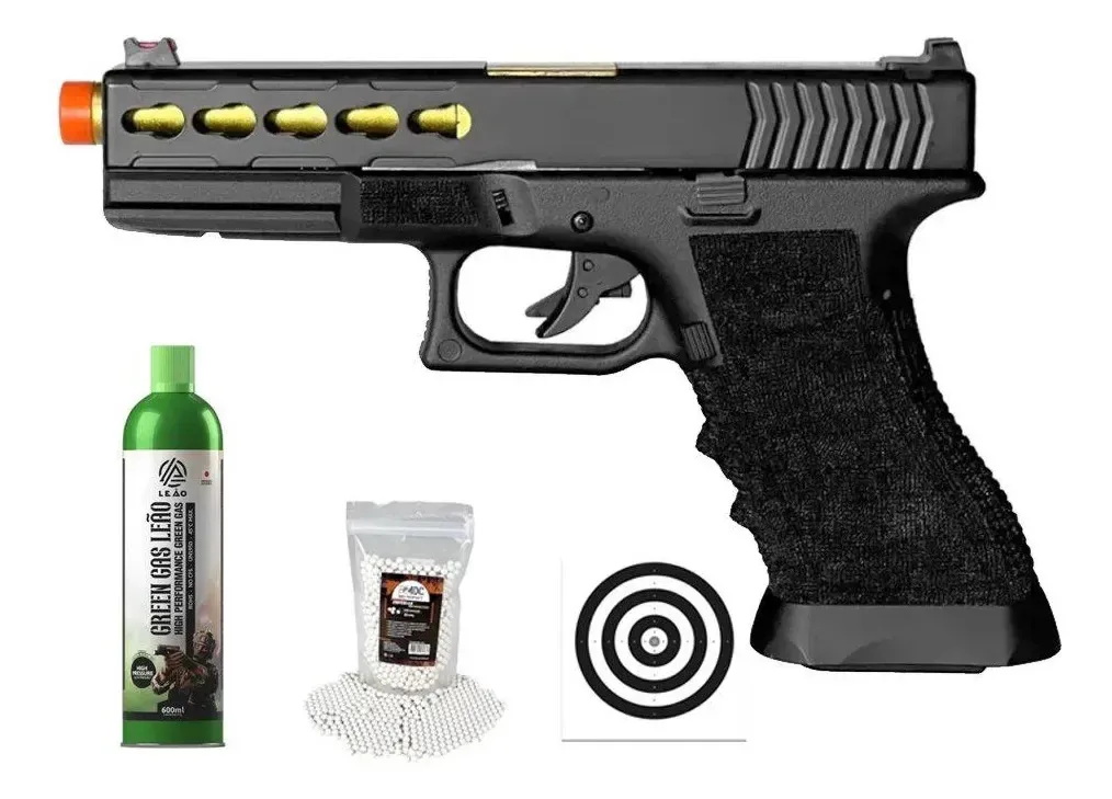 Pistola Airsoft Gbb Gk G17 Custom Blowback + Itens Preto