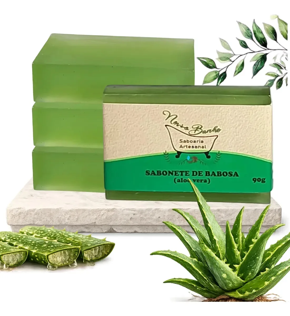 3 Sabonetes De Babosa (aloe Vera) Para Acne Coceiras Eczemas