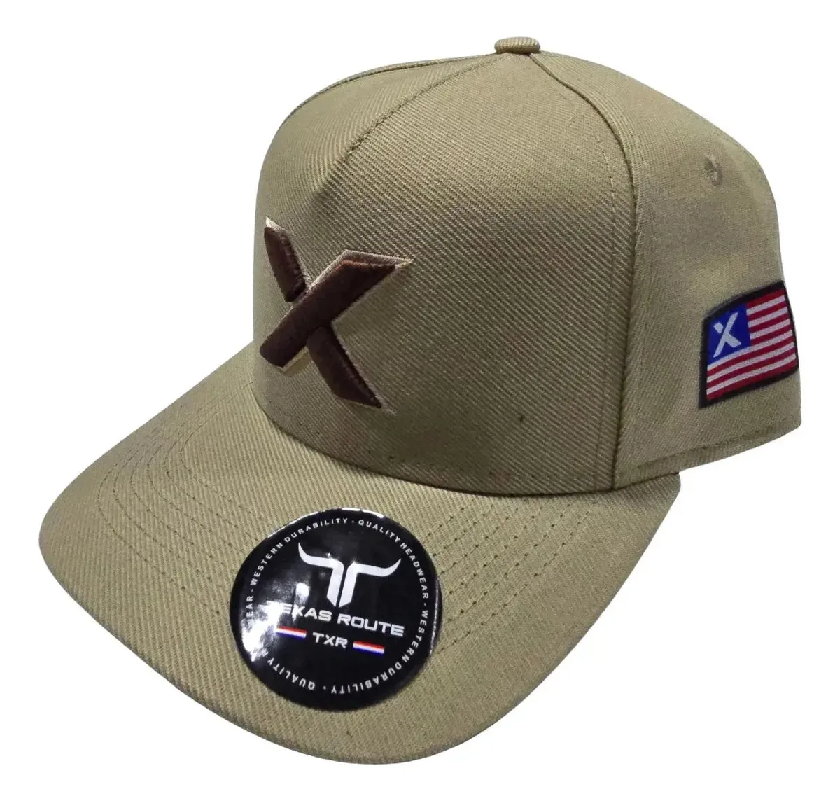 Boné Country Agro Texas Route Aba Curvada Bandeira Ajustável Bege Un X