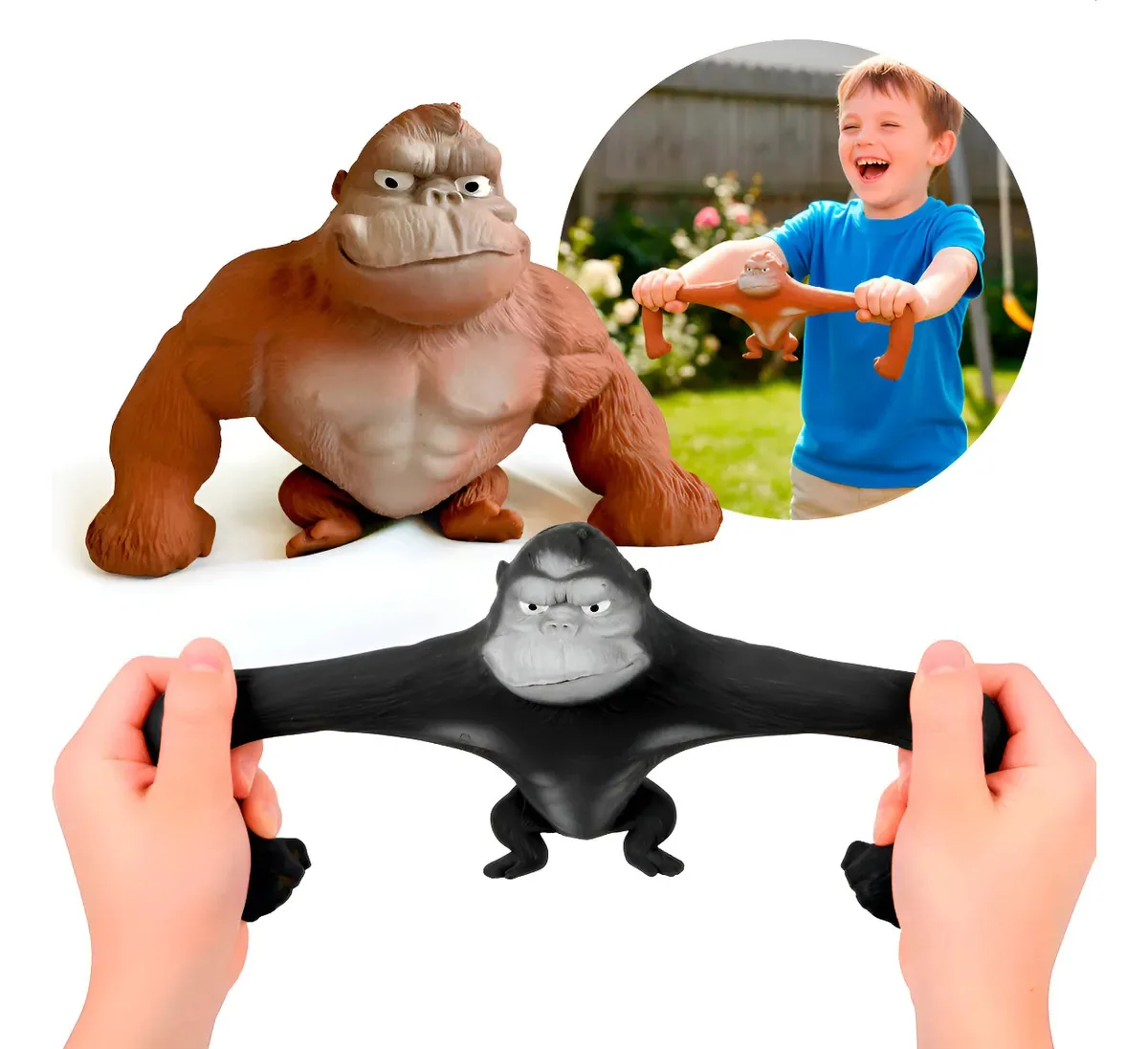 Gorila Indestrutível Macaco Estica Puxa Squishy Antiestresse Preto