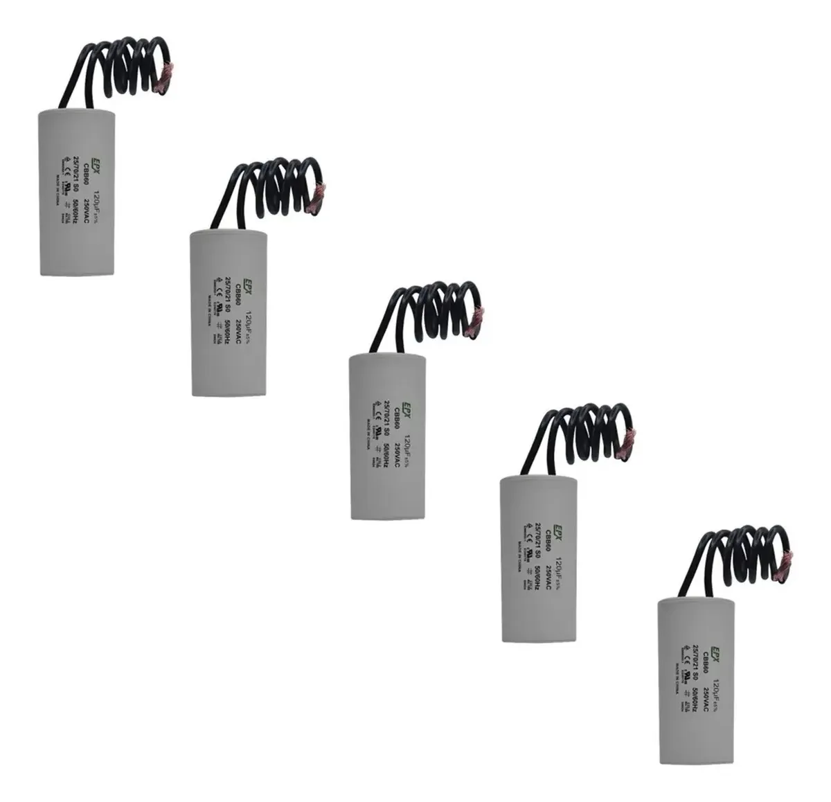 Kit 5 Capacitores Permanentes 120uf 250v 2 Fios Cbb60 Motor