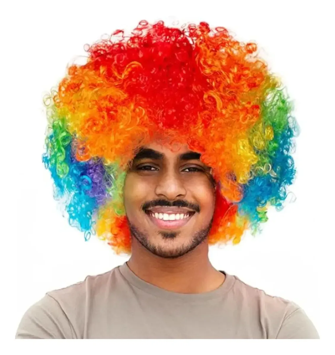 Peruca Colorida Cacheada Fantasia Palhaço Carnaval Divertida Colorido