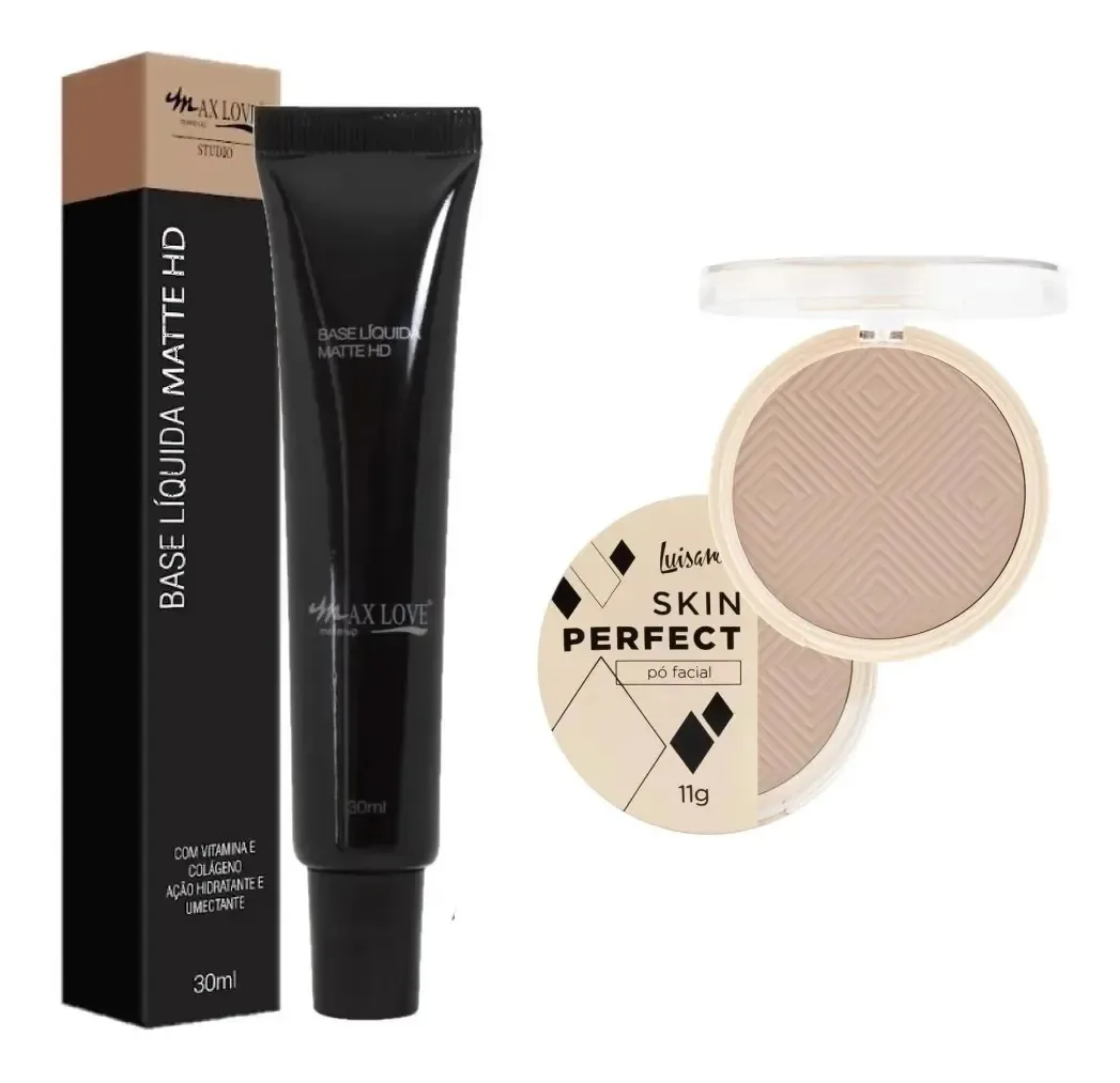 Kit Maquiagem Facial Base Líquida Matte Pó Compacto Luisance