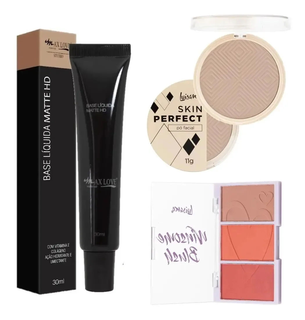 Kit De Maquiagens Baratas Base Matte Max Love Blush Pó 11g