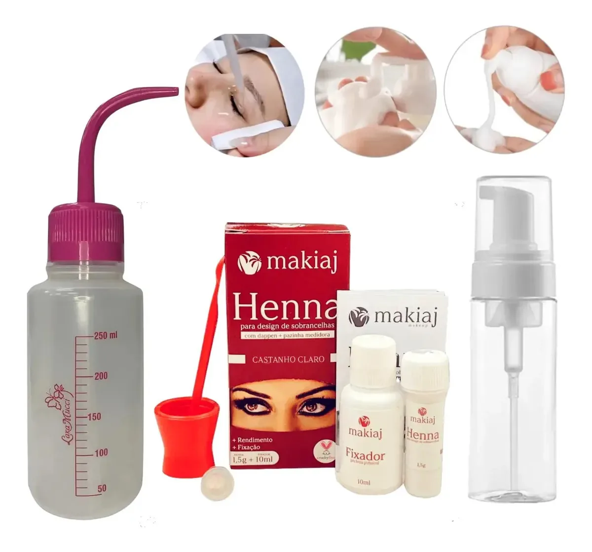 Kit Completo Para Sobrancelha Henna Maquiagem Pump Pisseta