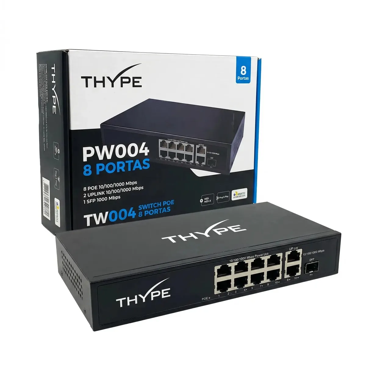 Switch Poe 8 Portas Gigabit + 2 Uplink + 1 Sfp Thype Pw004