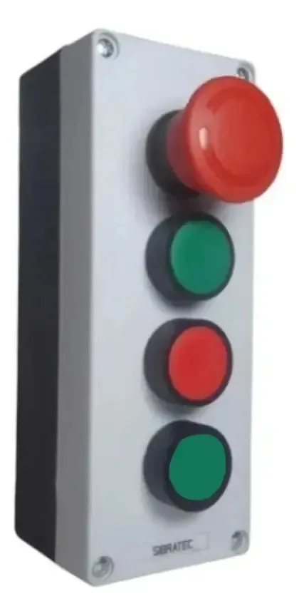 Caixa Plástica 4 Furos C/ 4 Botões Pulsador Na Emergencia