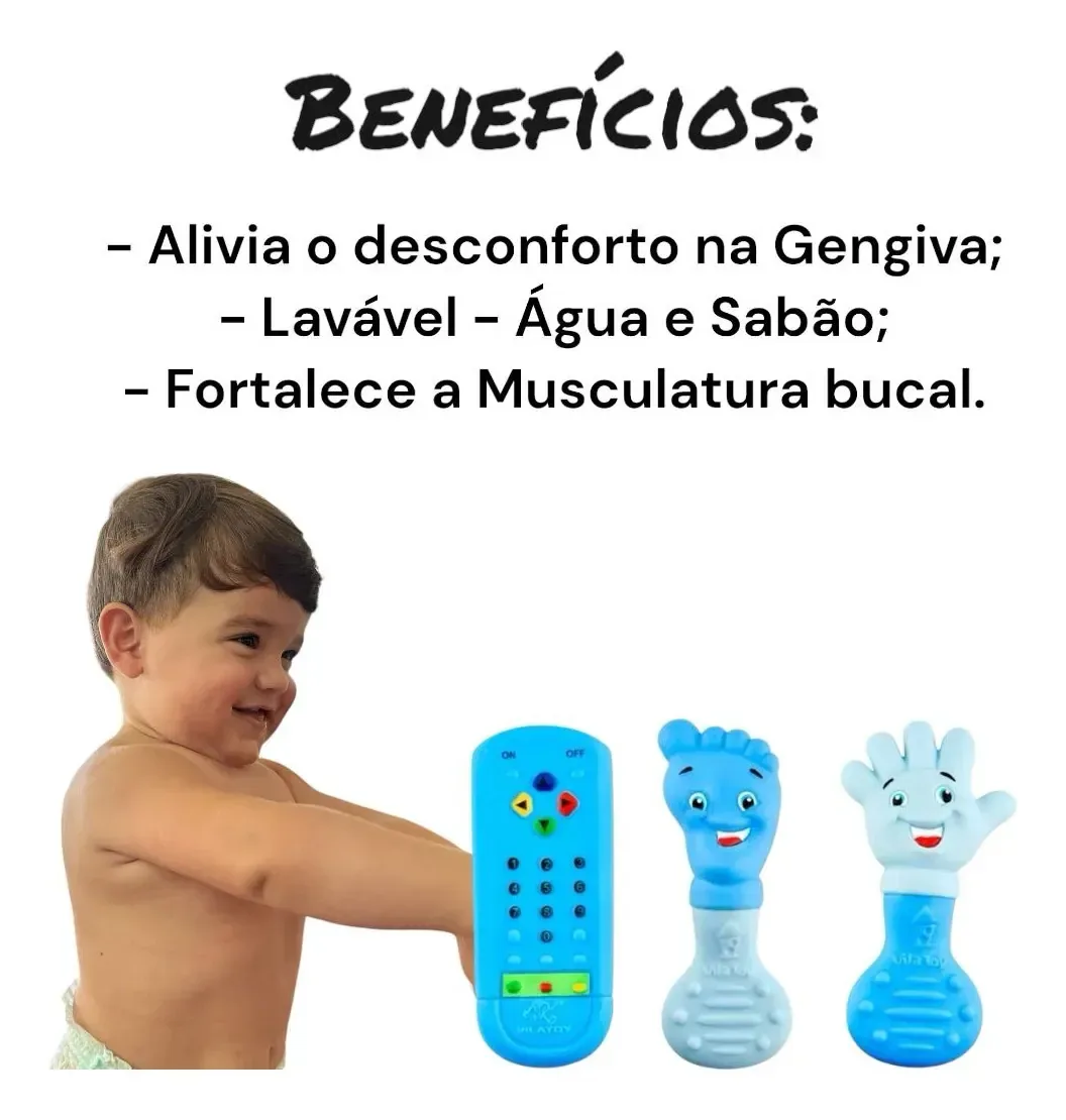 Mordedor Para Bebê Infantil Macio Dentição Gengiva Mão Pé Azul Lisa - Mão E Pé