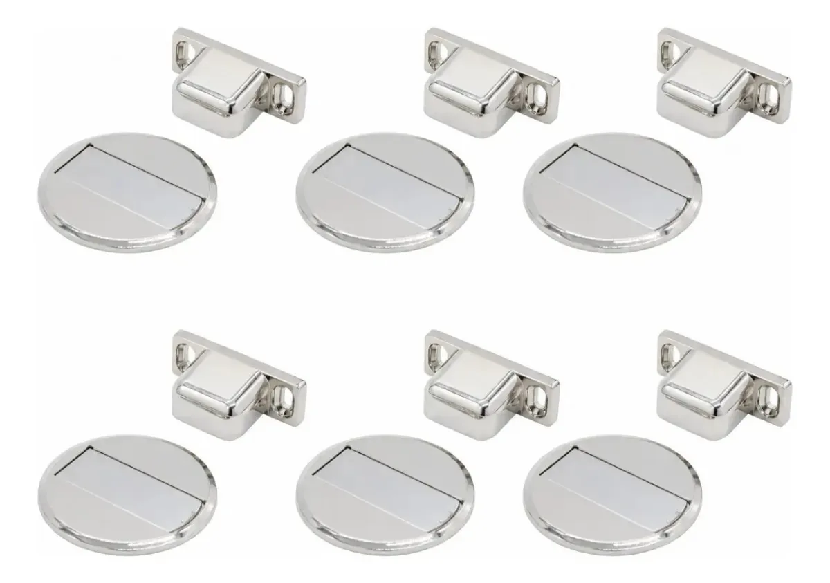 Kit 6 Batentes Magnéticos Para Porta Cromados Renna Prateado Redonda Brilhante