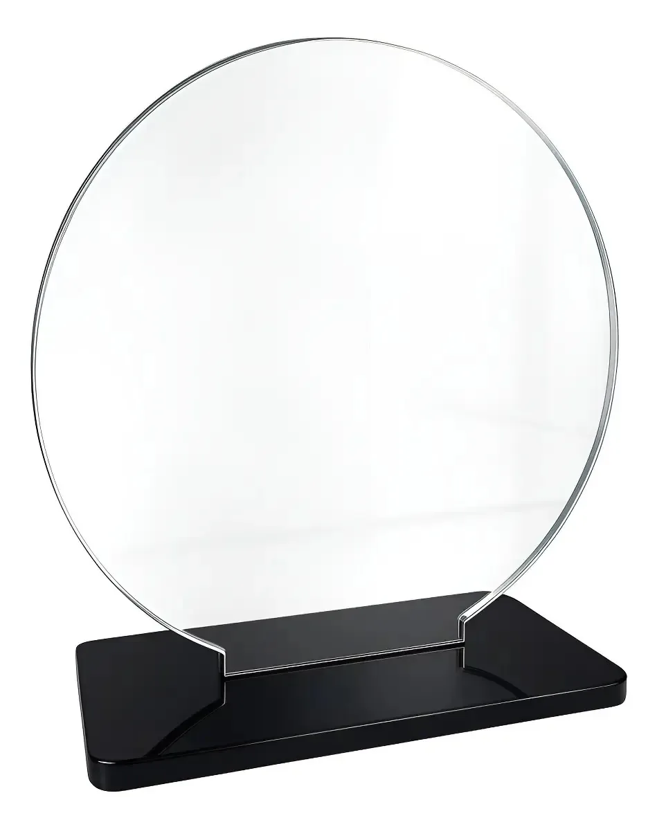 10 Troféu Mini Redondo 8cm Acrílico Cristal 2mm C/base Preta Cristal 2mm