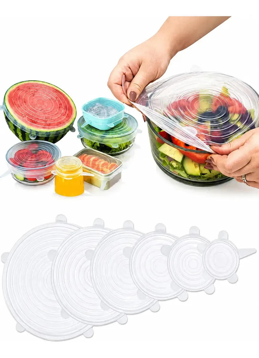 Jogo Tampas De Silicone C/ 6 Peças Ajustável Reutilizável Transparente