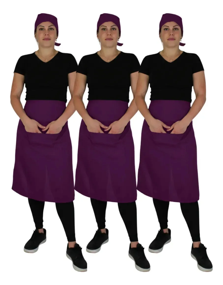 Kit 3 Aventais Saias Longa C/bolso Unissex Garçom Lanchonete Cor Roxo