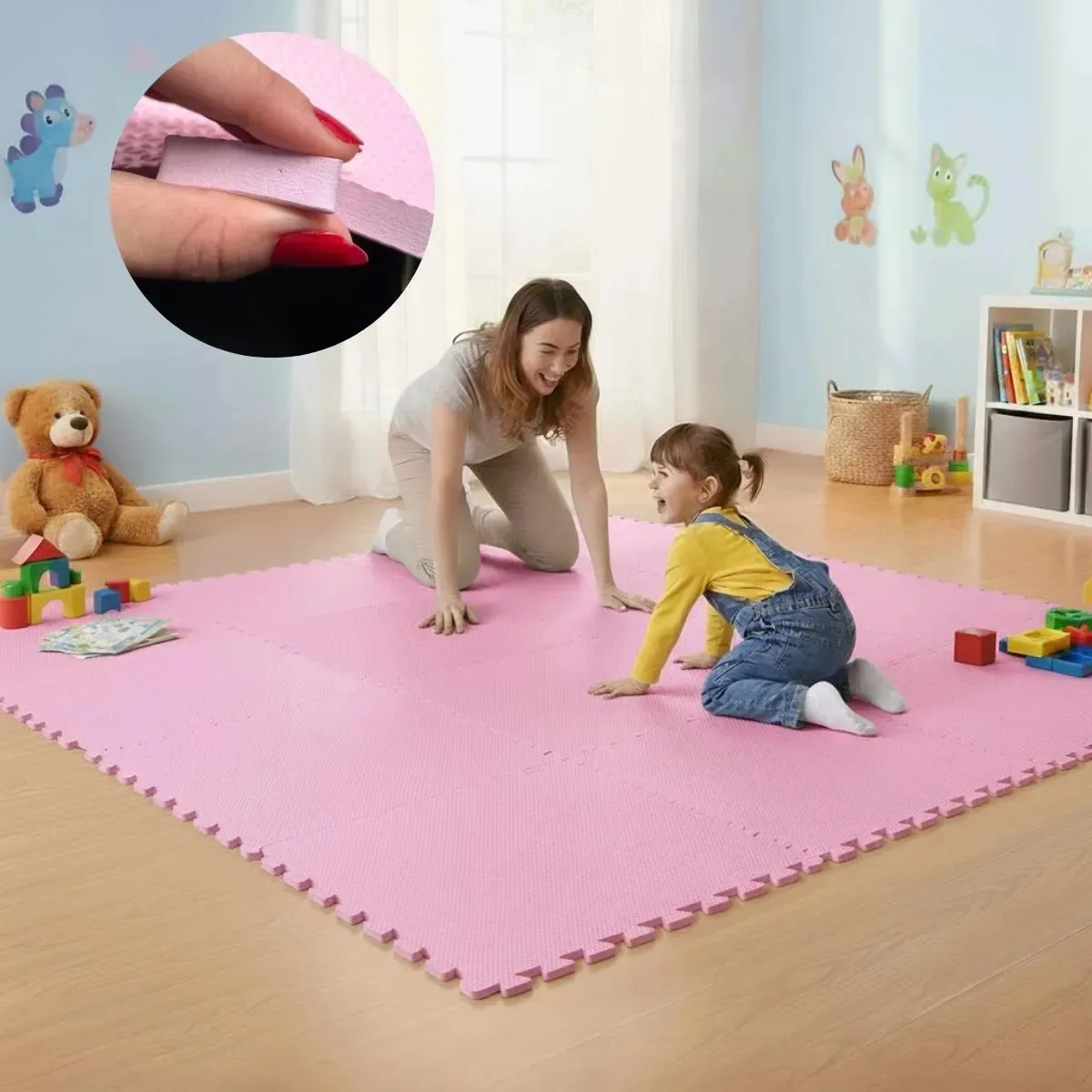 Tapete EVA Rosa Bebê 50x50 cm Com Bordas Para Academia e Quarto Infantil