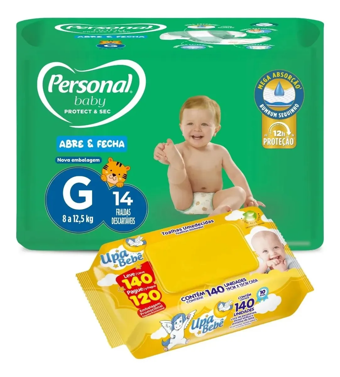 Kit Fralda Personal Baby + Toalha Upa Bebê Cuidado Completo G - 8 Até 12,5 Kg