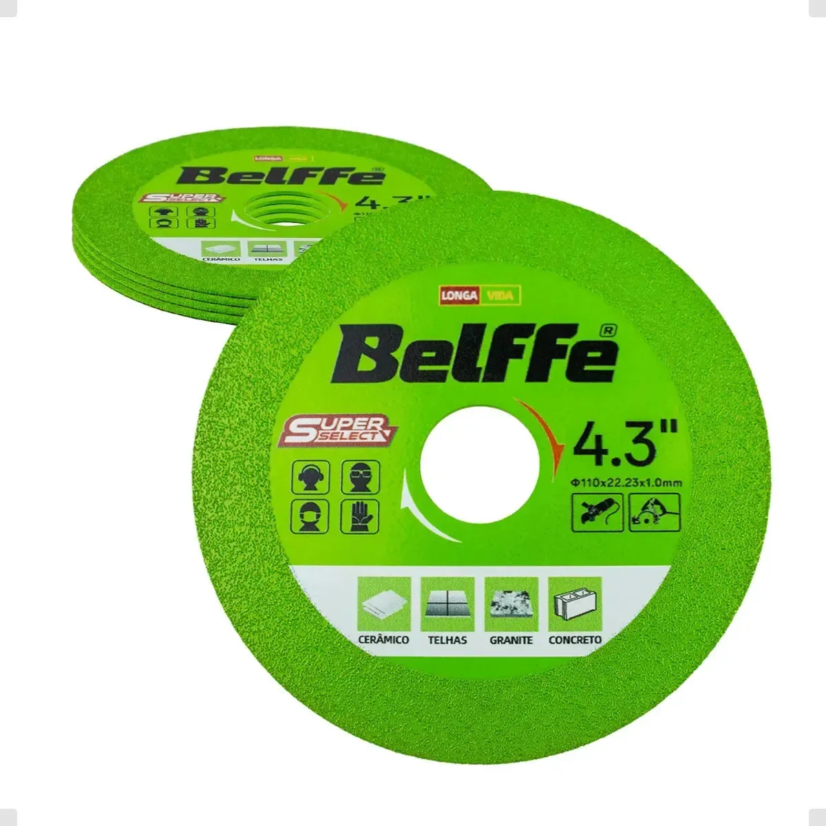 Kit de Discos Diamantados Belffe para Cortar Vidro e Porcelanato 110mm