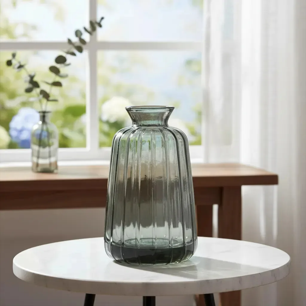 Vaso Decorativo 11cm Em Vidro Cinza Listras