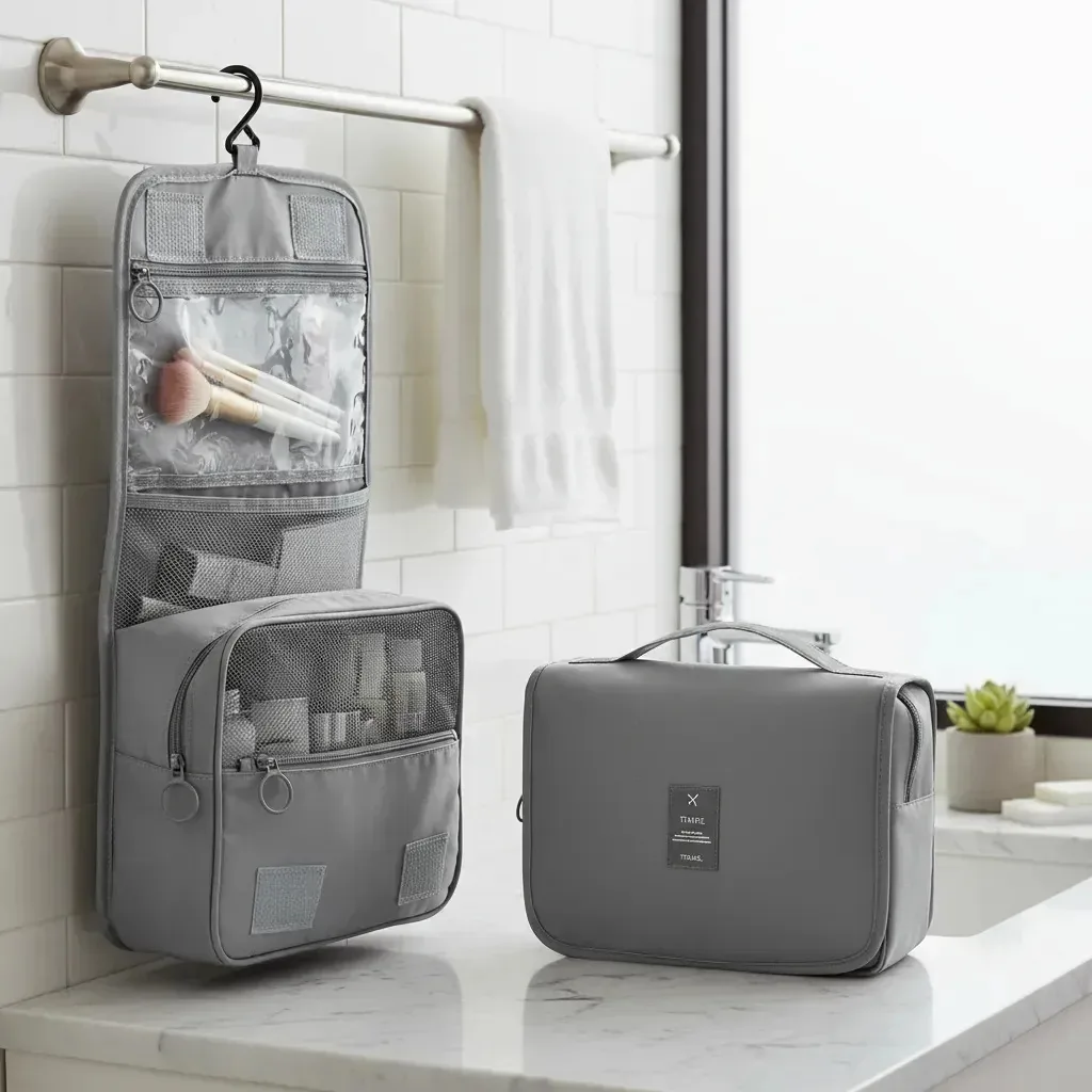 Bolsa Necessaire Porta Maquiagem Higiene Viagem Trabalho Faculdade Academia Unissex Feminino Moda Blogueira Marca Lemon Shark Cor Cinza