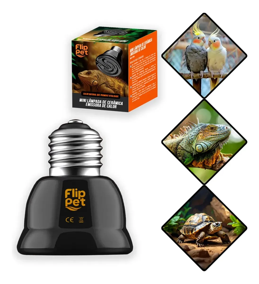 Lâmpada De Aquecimento Cerâmica Aquecedor Aves Répteis Tartarugas Anfíbios Kalango Terrario 60w 110v