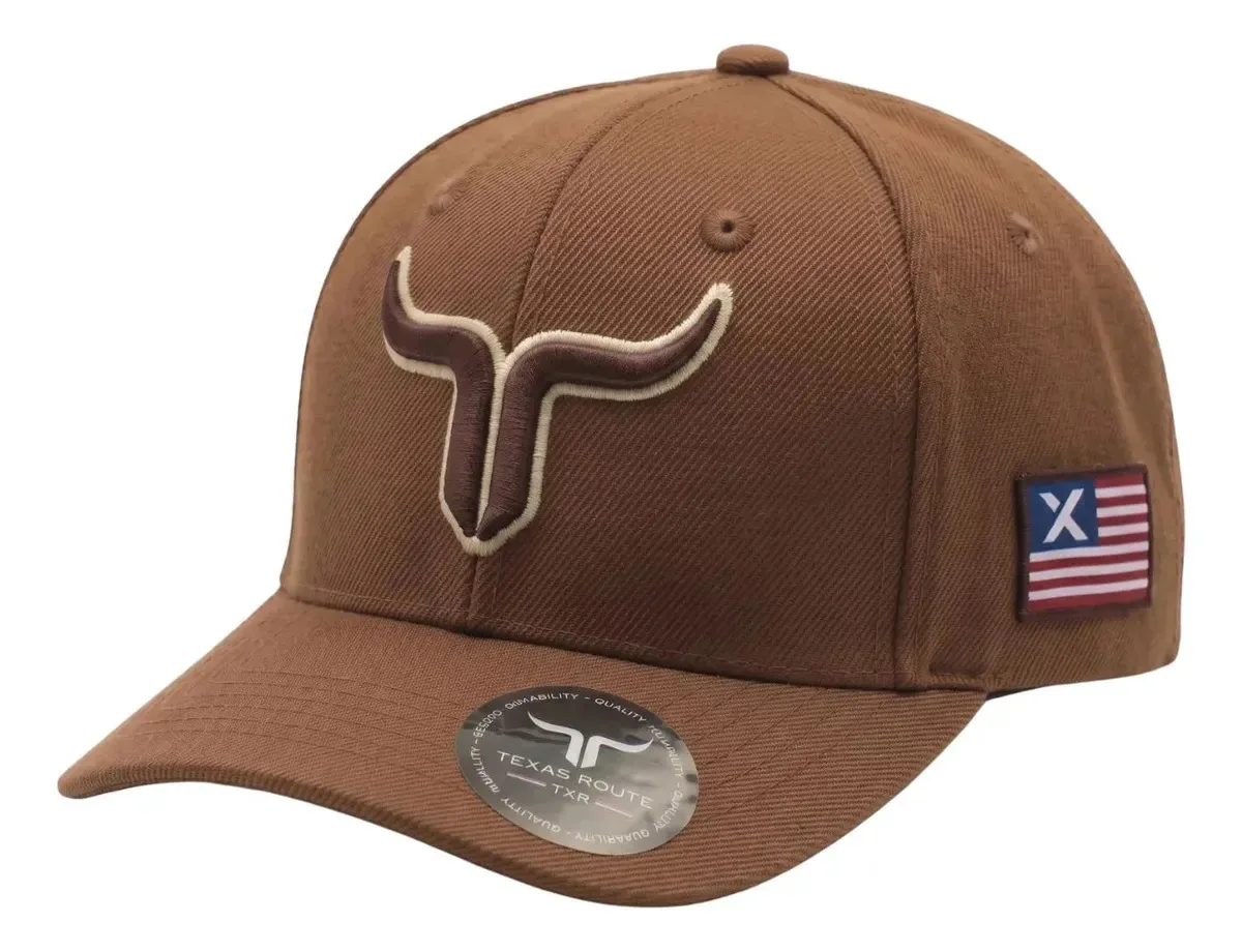 Boné Country Agro Texas Route Aba Curvada Bandeira Ajustável Caramelo Un Longhorn