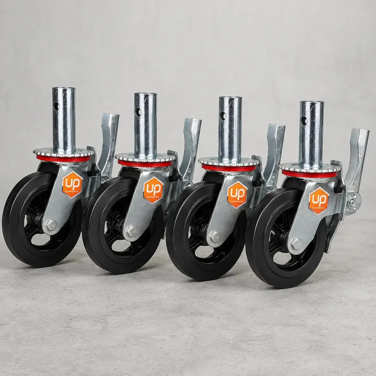 Kit 4 Rodízio Para Andaime Com Trava Emborrachado 90mm 6 Pol