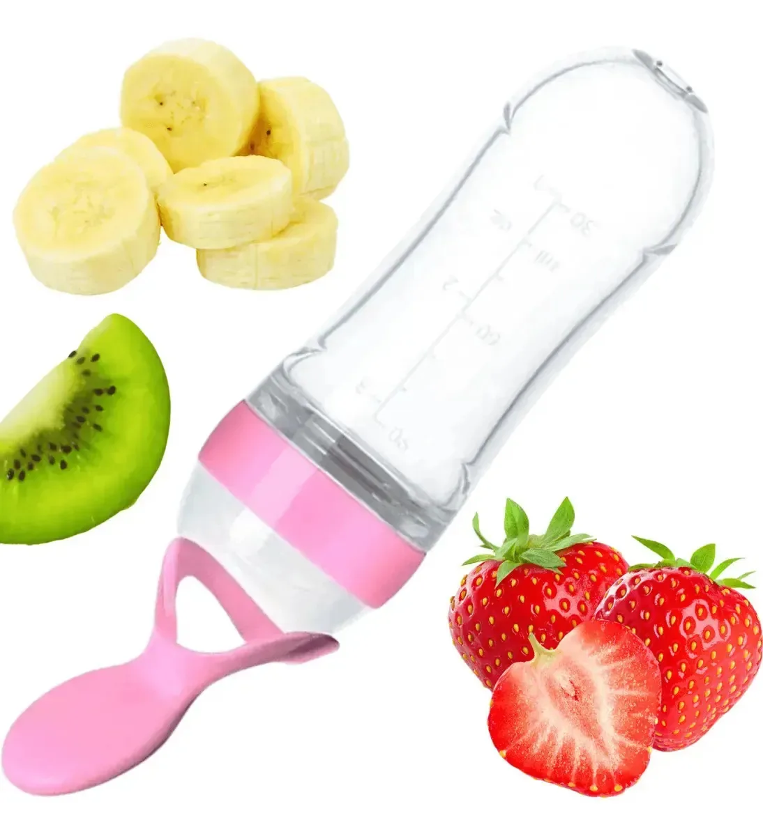 Colher Dosadora Infantil Rosa Alimentação Bebê Medidor De Porções Prática Resistente Fácil Limpeza Introdução Alimentar