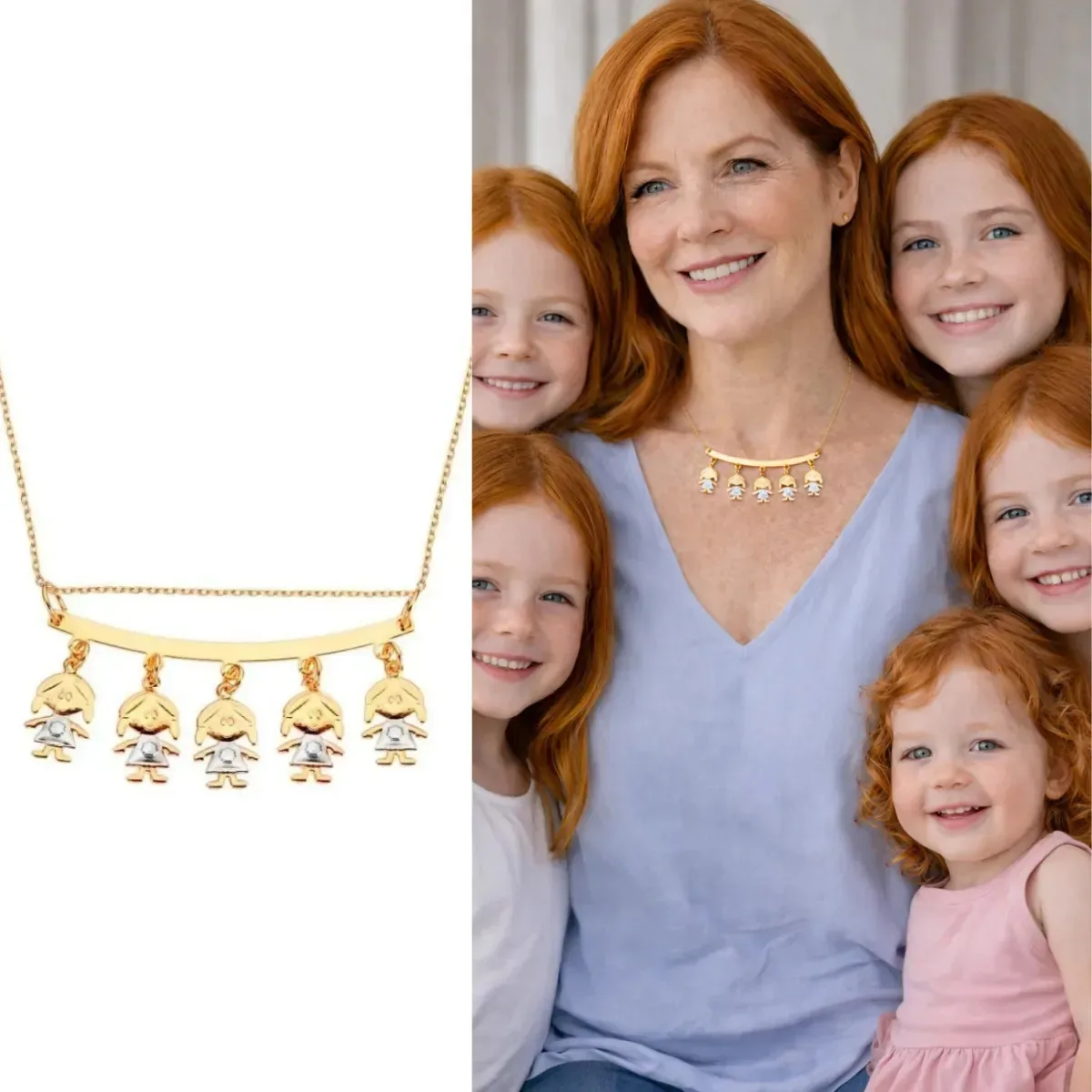 Colar De Filhos Com 5 Pingentes Menino Menina Folheado Ouro