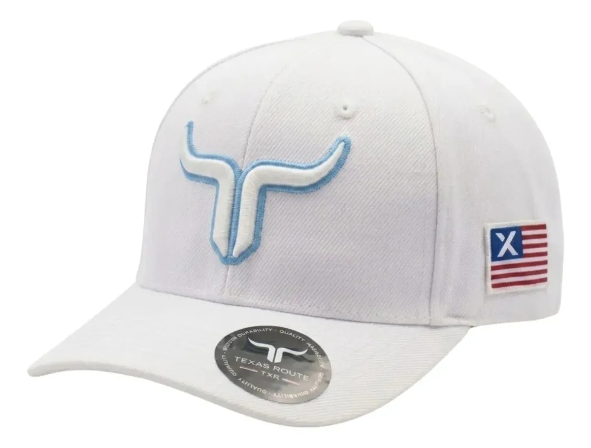 Boné Country Agro Texas Route Aba Curvada Bandeira Ajustável Branco/branco Un Longhorn
