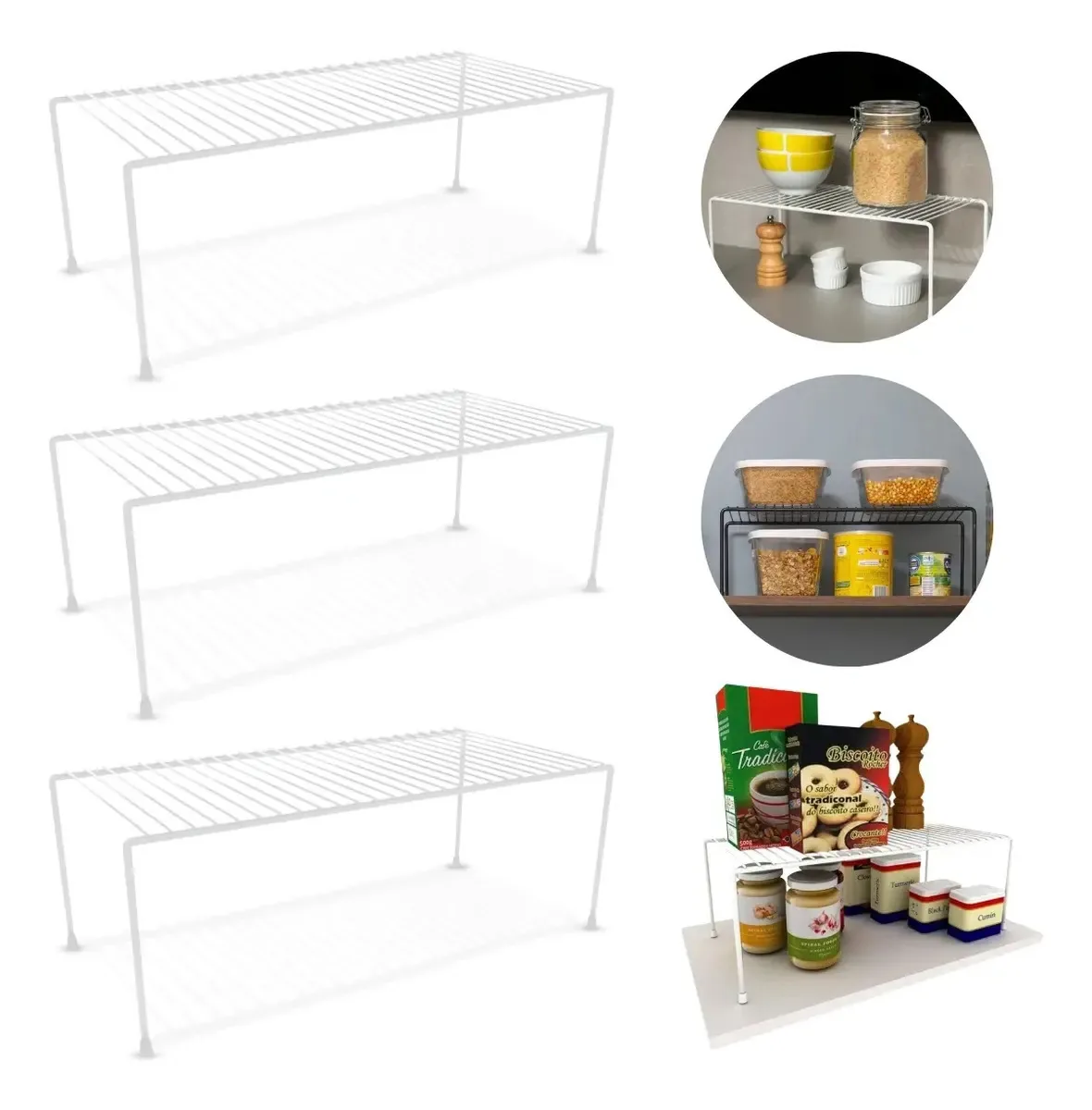 Kit 3 Unidades Organizadores Prateleira Armário 42cm Cozinha Cor Branco