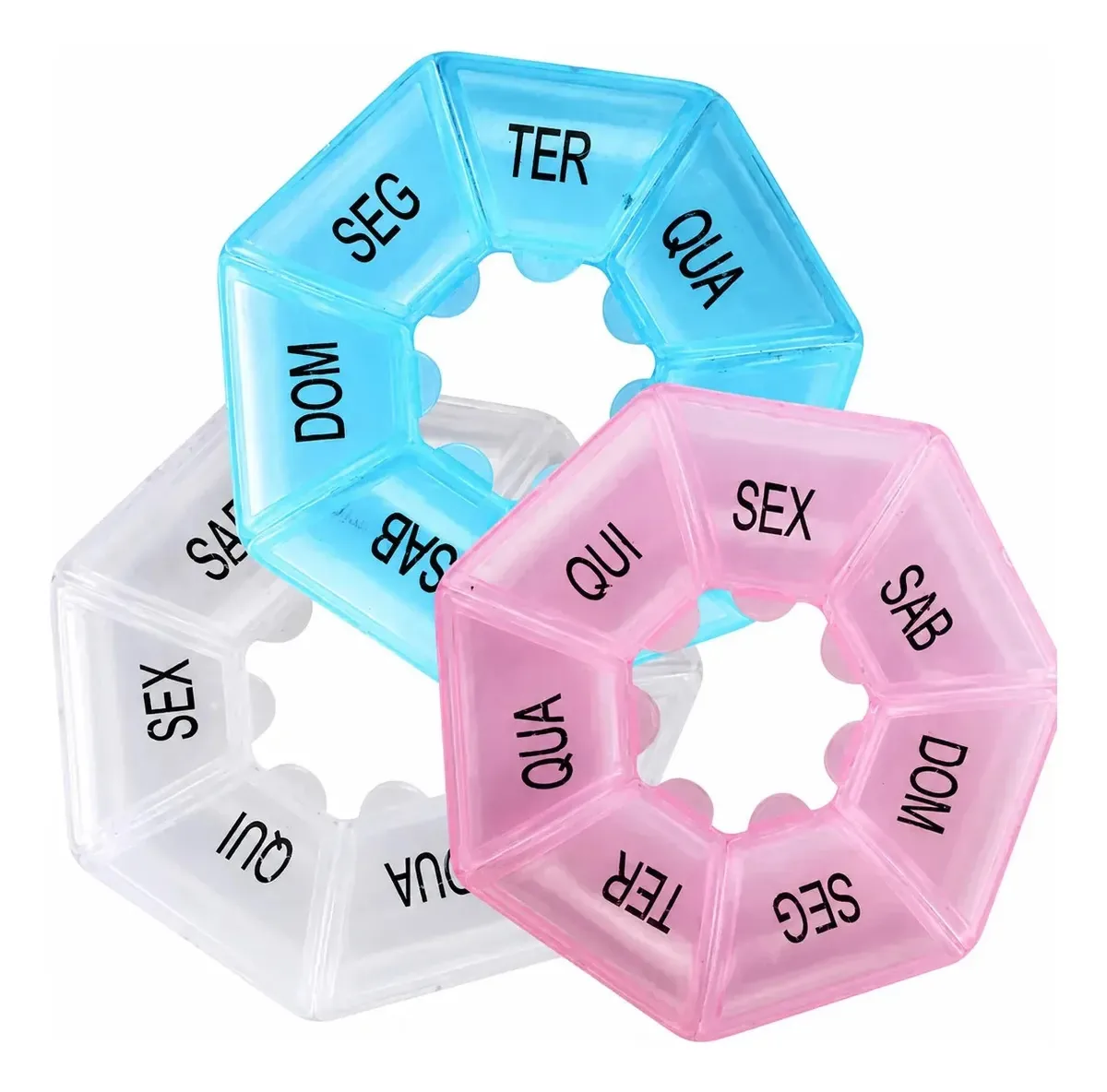 Kit 3 Porta Comprimidos Organizador De Remédios Semanal Fofo Multicolorido - Kit 3