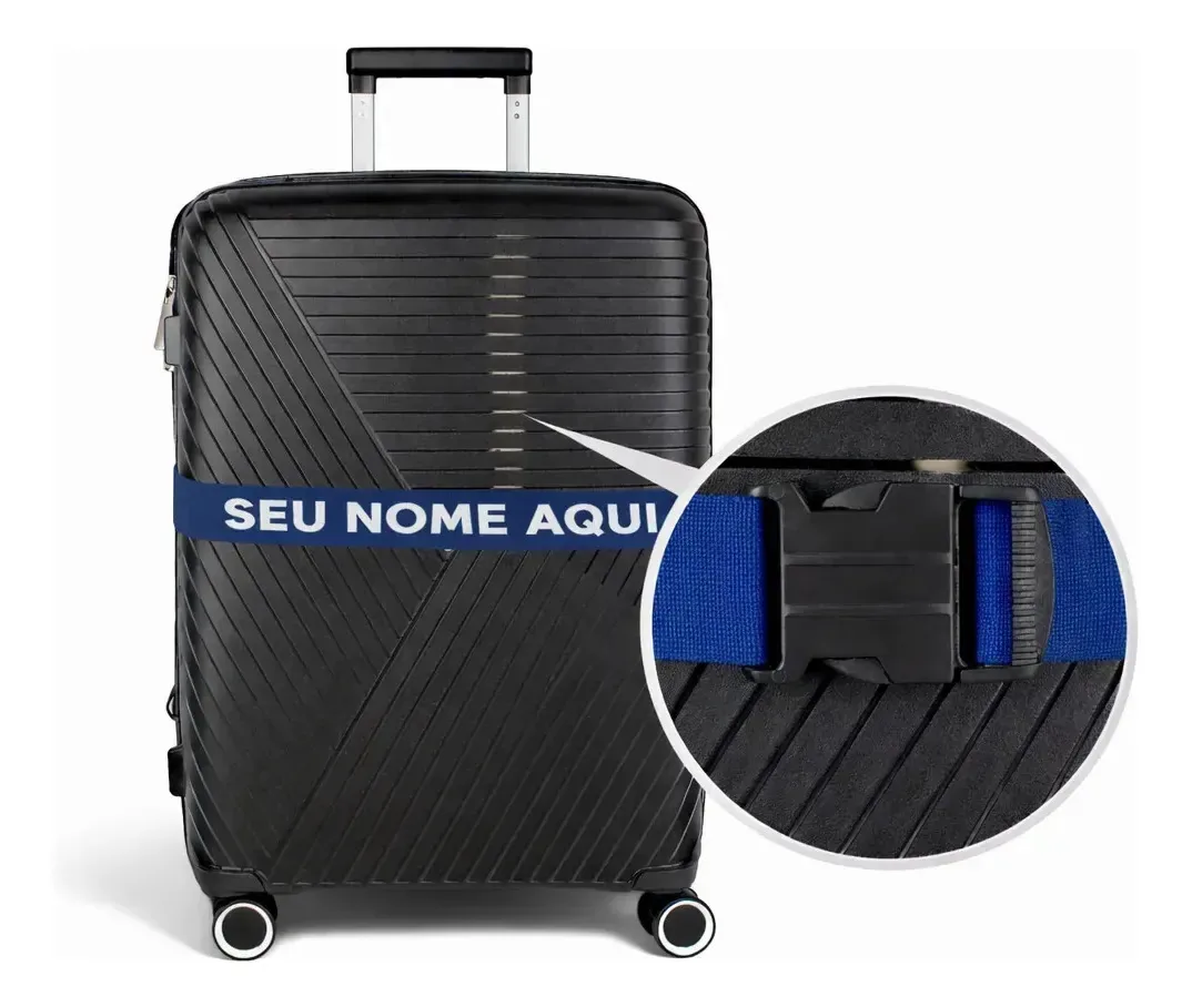Faixa Bagagem Mala Nome Ajustável Segurança Viagem Bolsa Azul-marinho