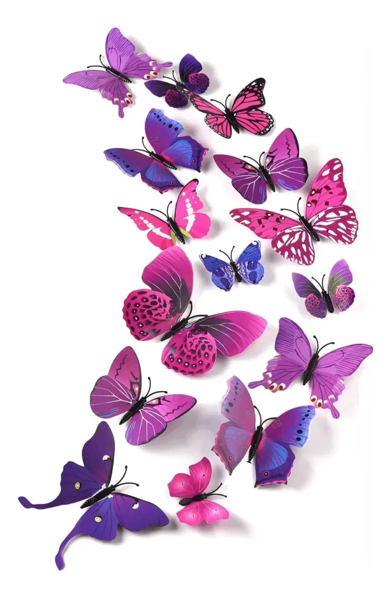 Borboletas 3d Verde Azul Vermelha Colorida Decoração Enfeite Roxo Com Rosa