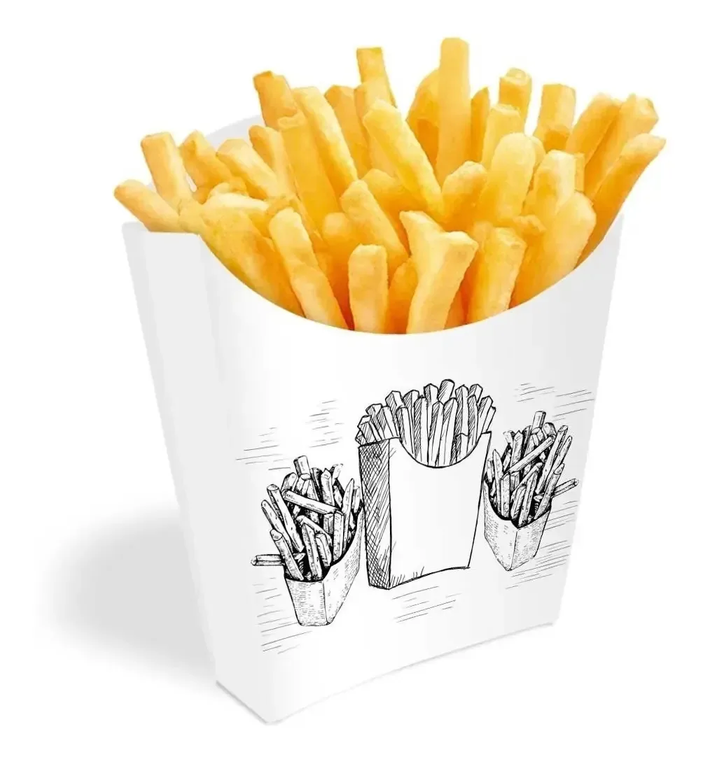Embalagem Para Batata Frita E Salgados Cores 50un Cor Branca e Preta