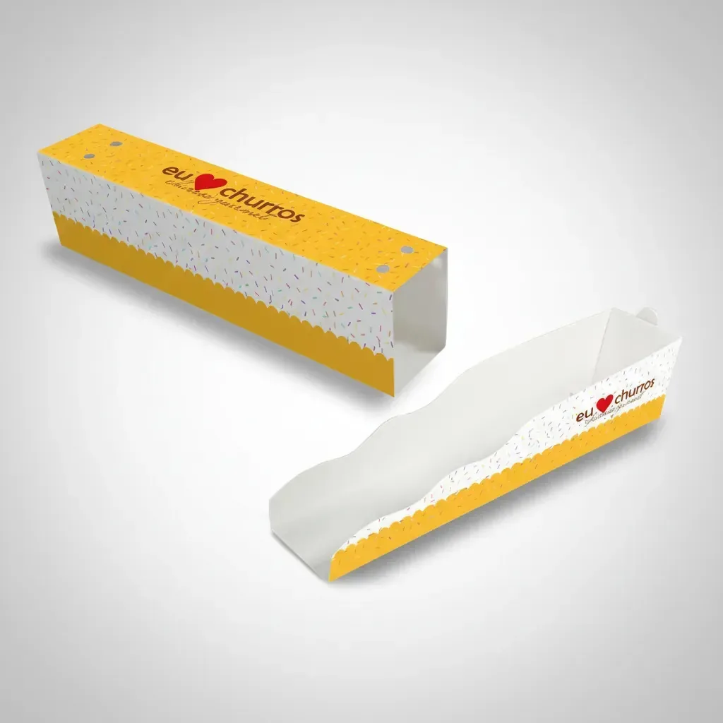 Kit Embalagem Churros Gourmet Interna E Externa 100 Unidades Amarelo E Branco