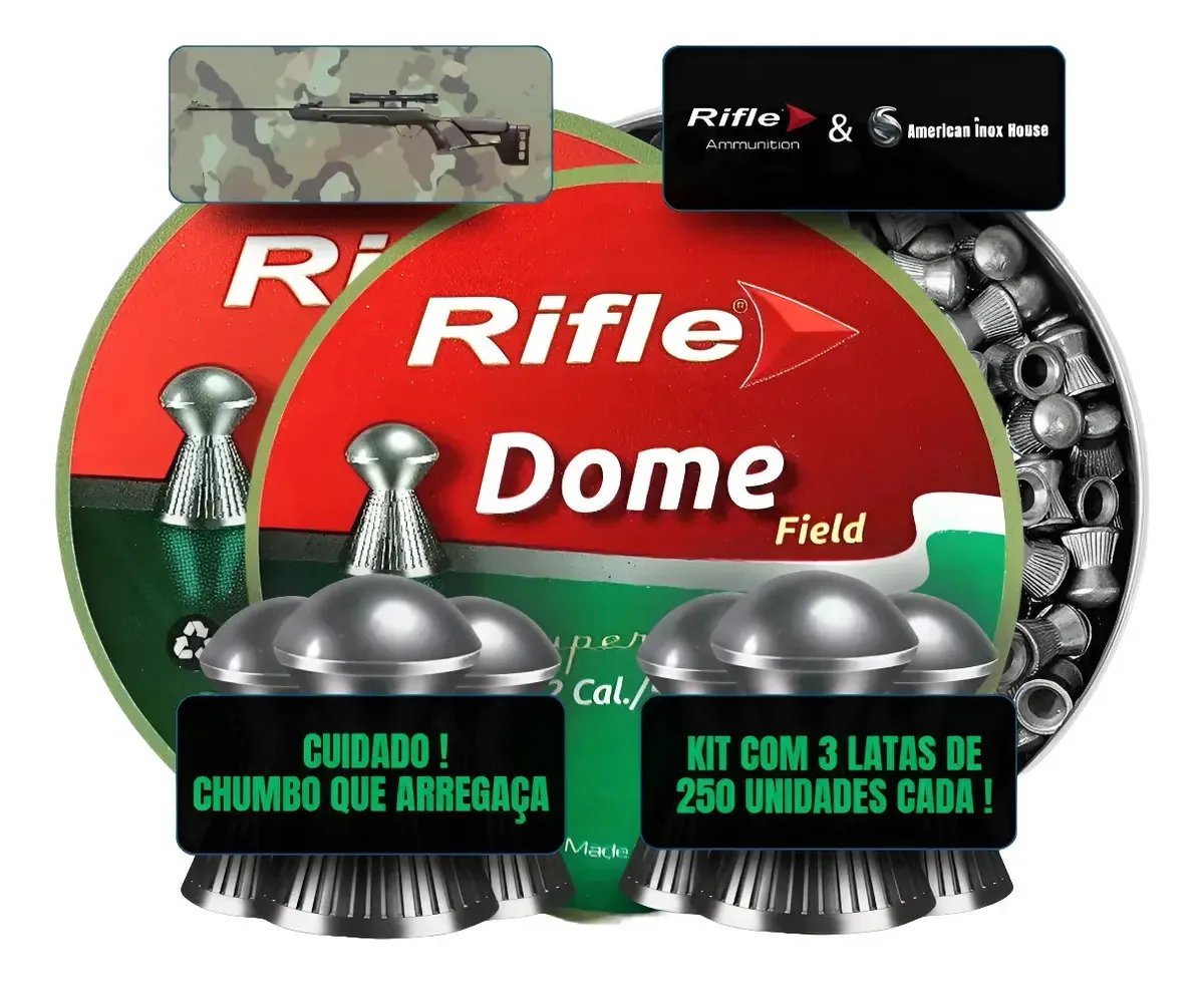 Chumbinho Rifle Dome Field American Inox House para Tiro Esportivo 5.5mm - Kit com 750 Unidades