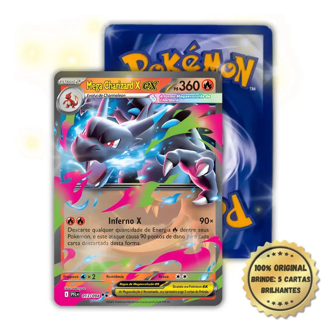 Carta Pokémon Mega Charizard Ex+ 5 Cartas Brilhante