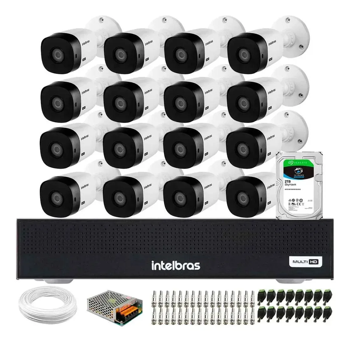 16 Câmeras Intelbras Vhl1120b Infra 20m Dvr 1116c Hd Sky 2t Branco