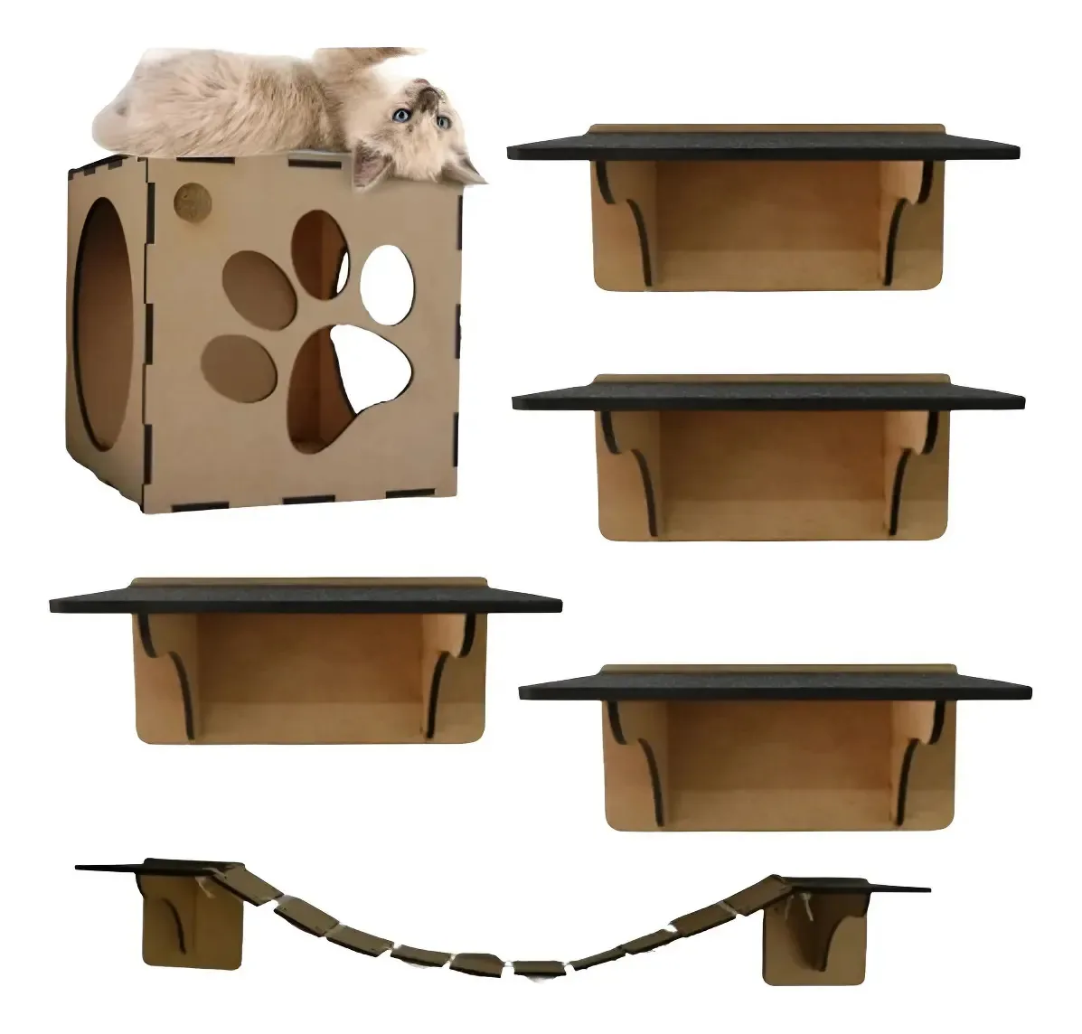 Kit Playground Para Gato Artmea Com Arranhador E Circuito Branco/natural