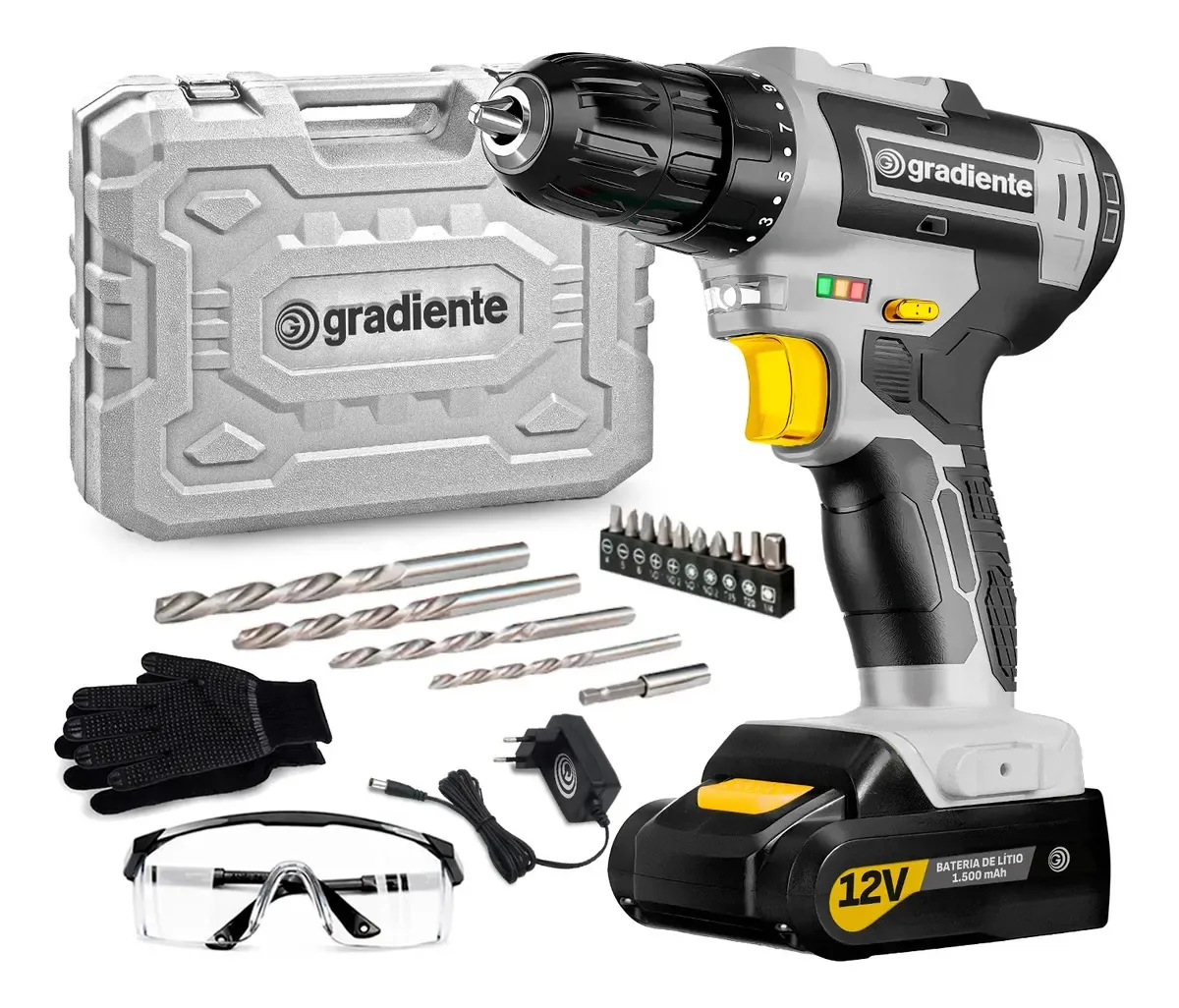 Parafusadeira Furadeira 3/8 Lítio C/ Acessórios E Maleta Cinza 60hz