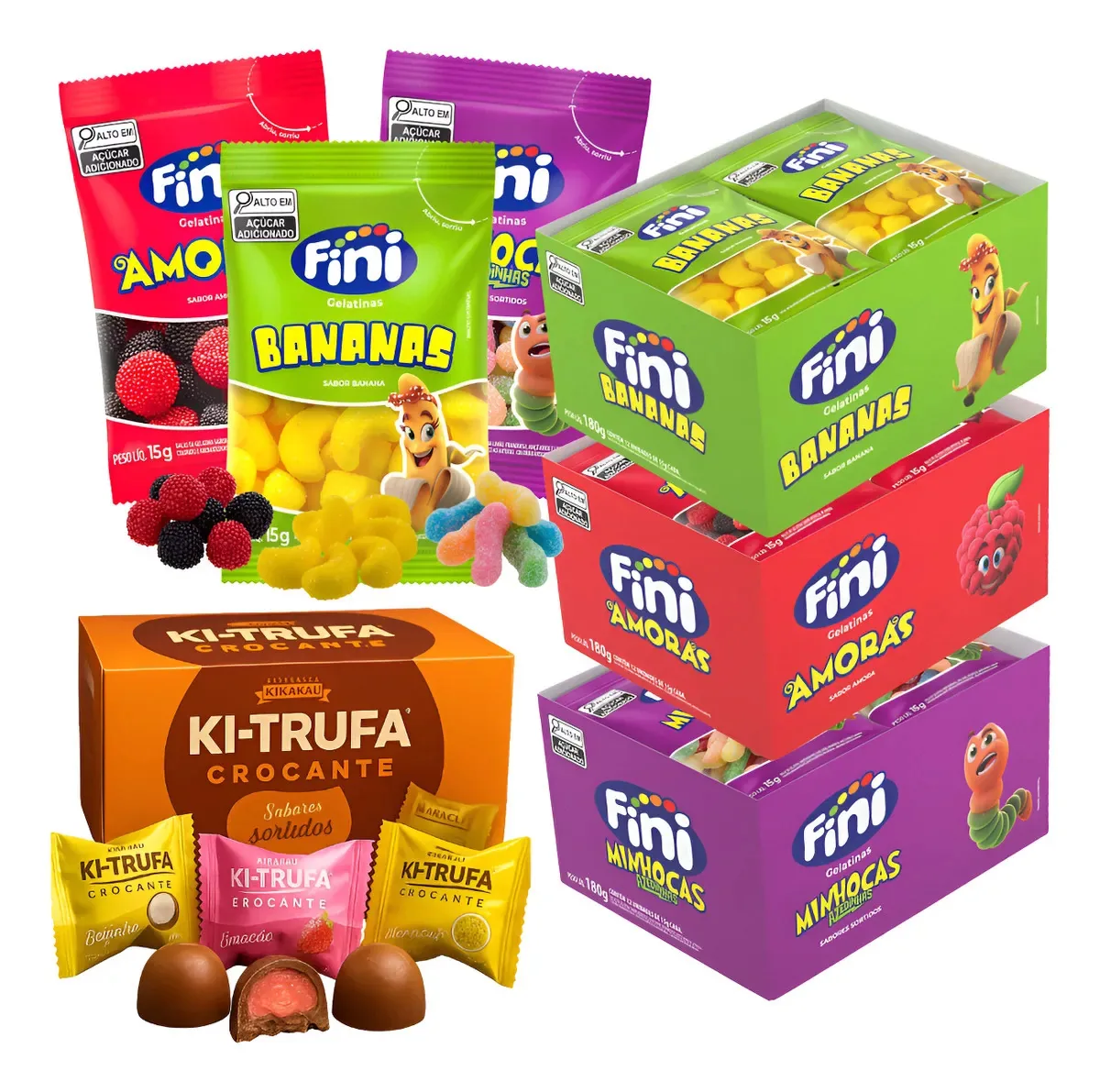 Kit Fini 4 Caixas Fechadas Guloseimas Festa Infantil Trufas