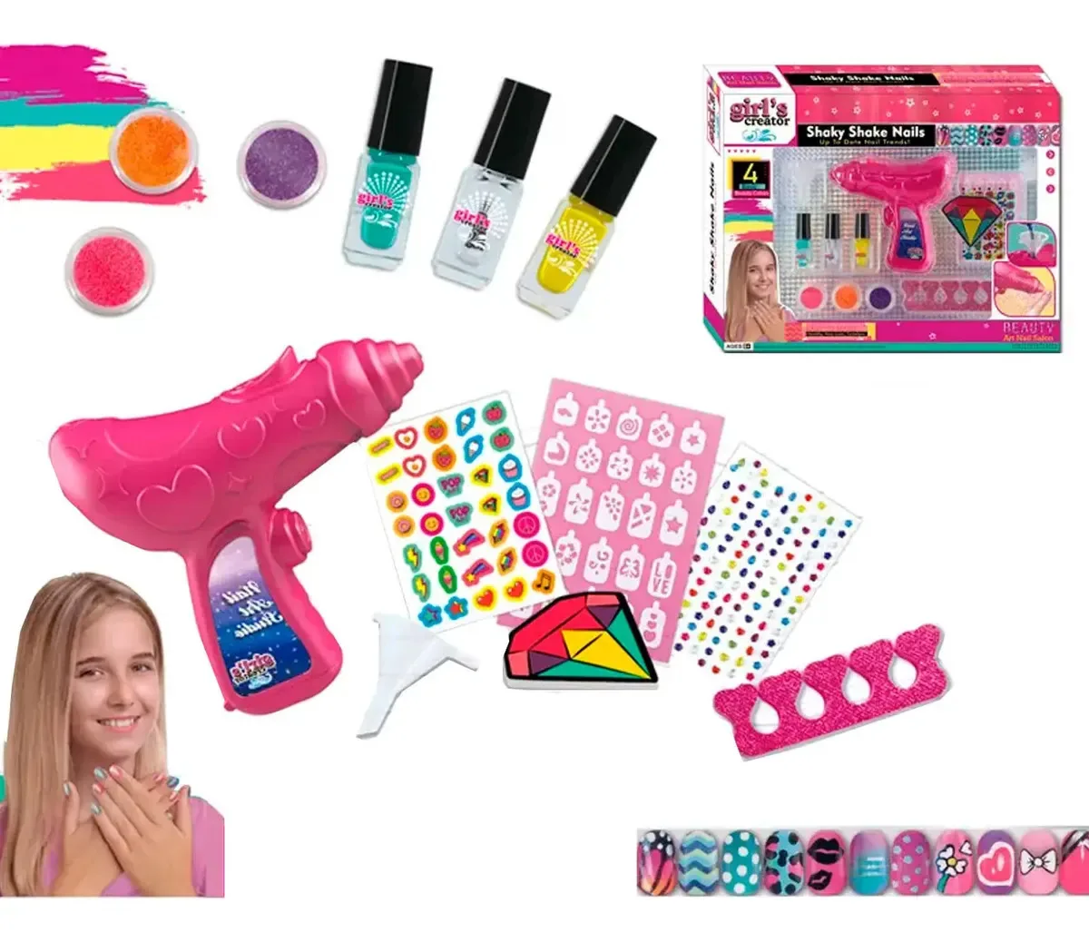 Kit Pinturas Unhas Strass Infantis Deluxe Esmalte Acessorios Colorido