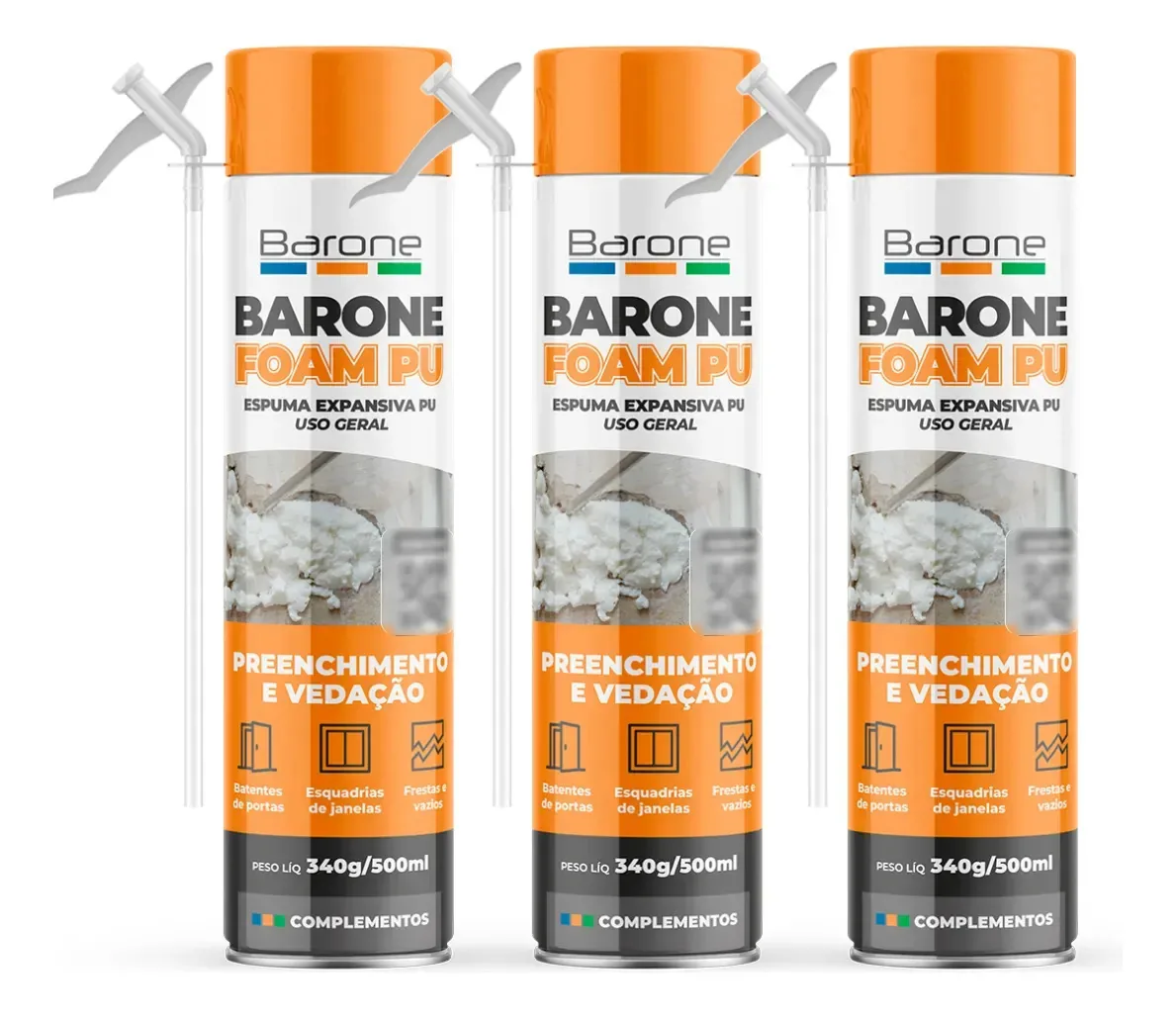 Kit 3 Espuma Expansiva Barone 500ml