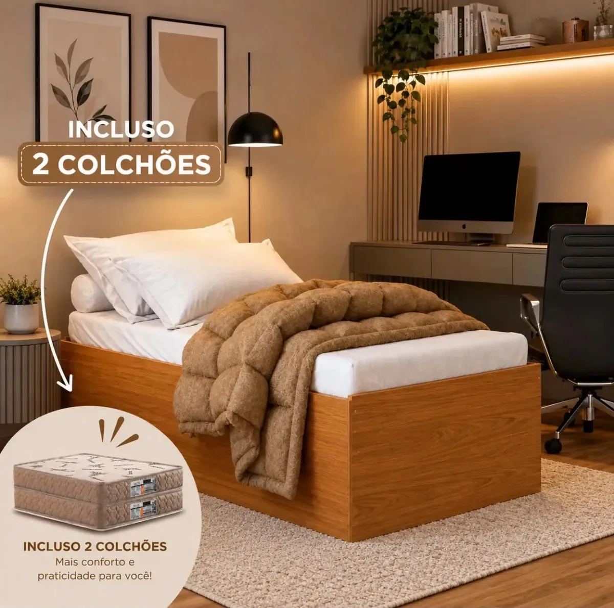 Cama Multifuncional 3 em 1 com 2 Colchões Inclusos