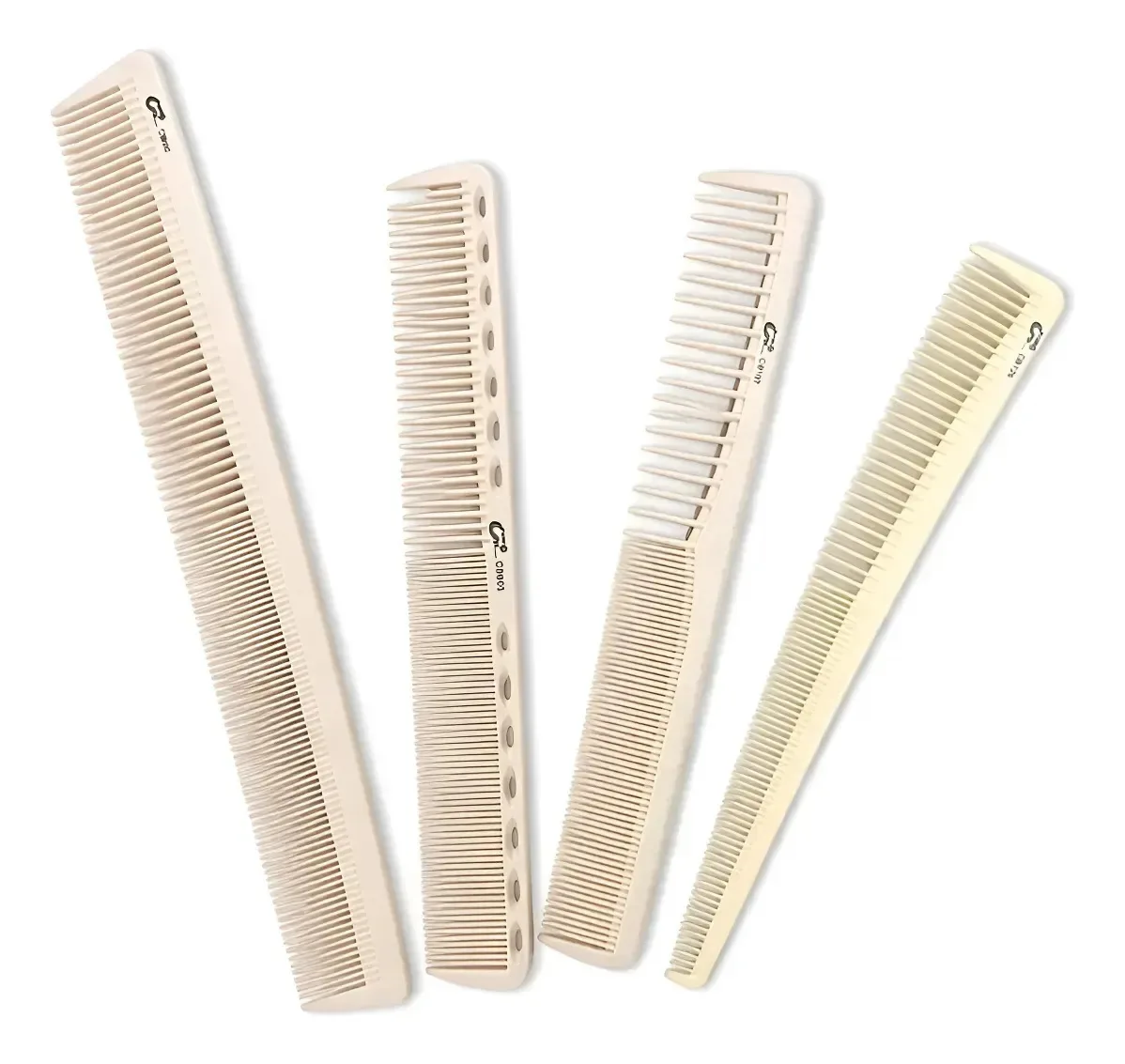 Kit 4 Pentes Profissional Carbono Umi Barbeiro Cabeleireiro Bege