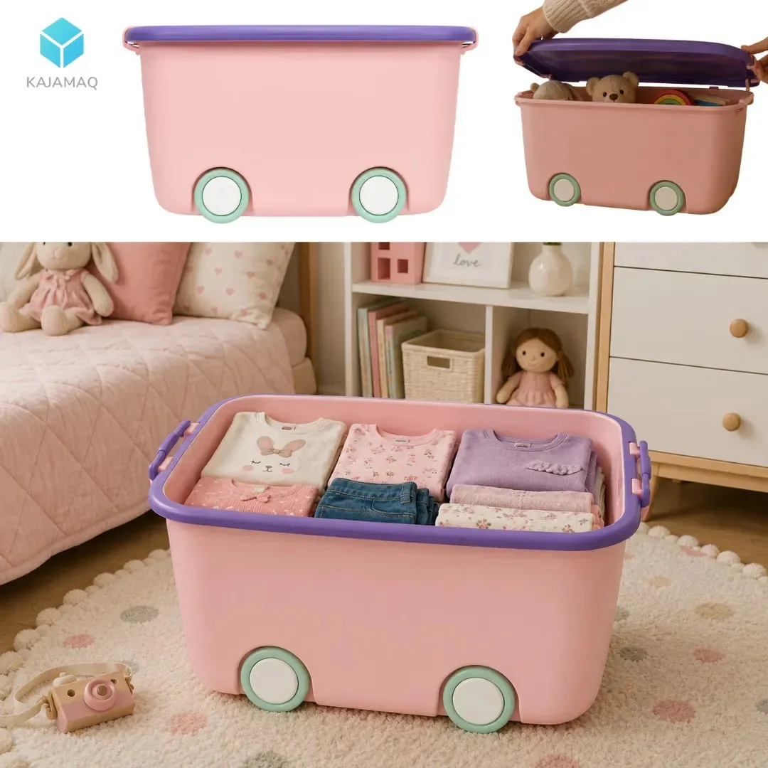 Baú Organizador Infantil Rosa para Brinquedos e Roupas com Tampa, Rodas e Fechadura