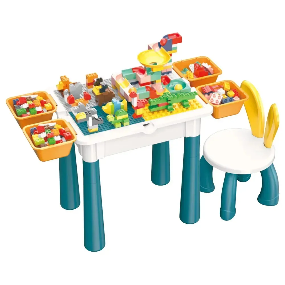 Mesa De Atividades Com Blocos De Montar Azul - Shiny Toys Azul Multifuncional Blocos Para Montar Com 80 Peças Cadeira Ergonômica Mesa Educativa Infantil Colorida