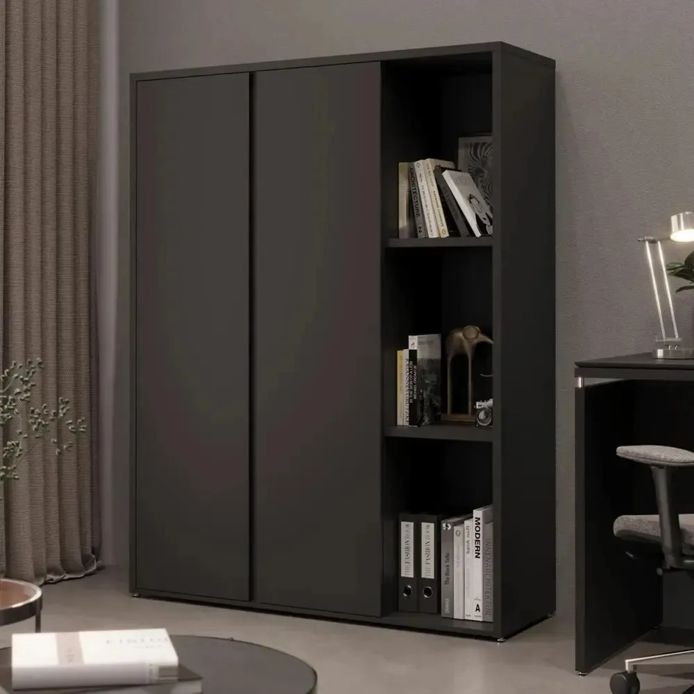 Estante Livreiro Alta Com 9 Prateleiras E 2 Portas Tundra Preto