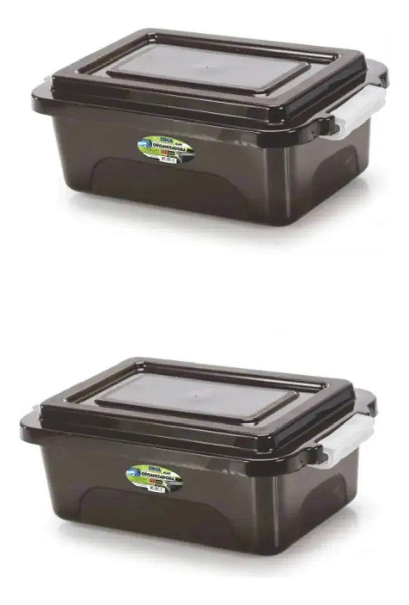 Kit 2 Caixas Organizadoras Black 10 L C/ Tampa E Travas
