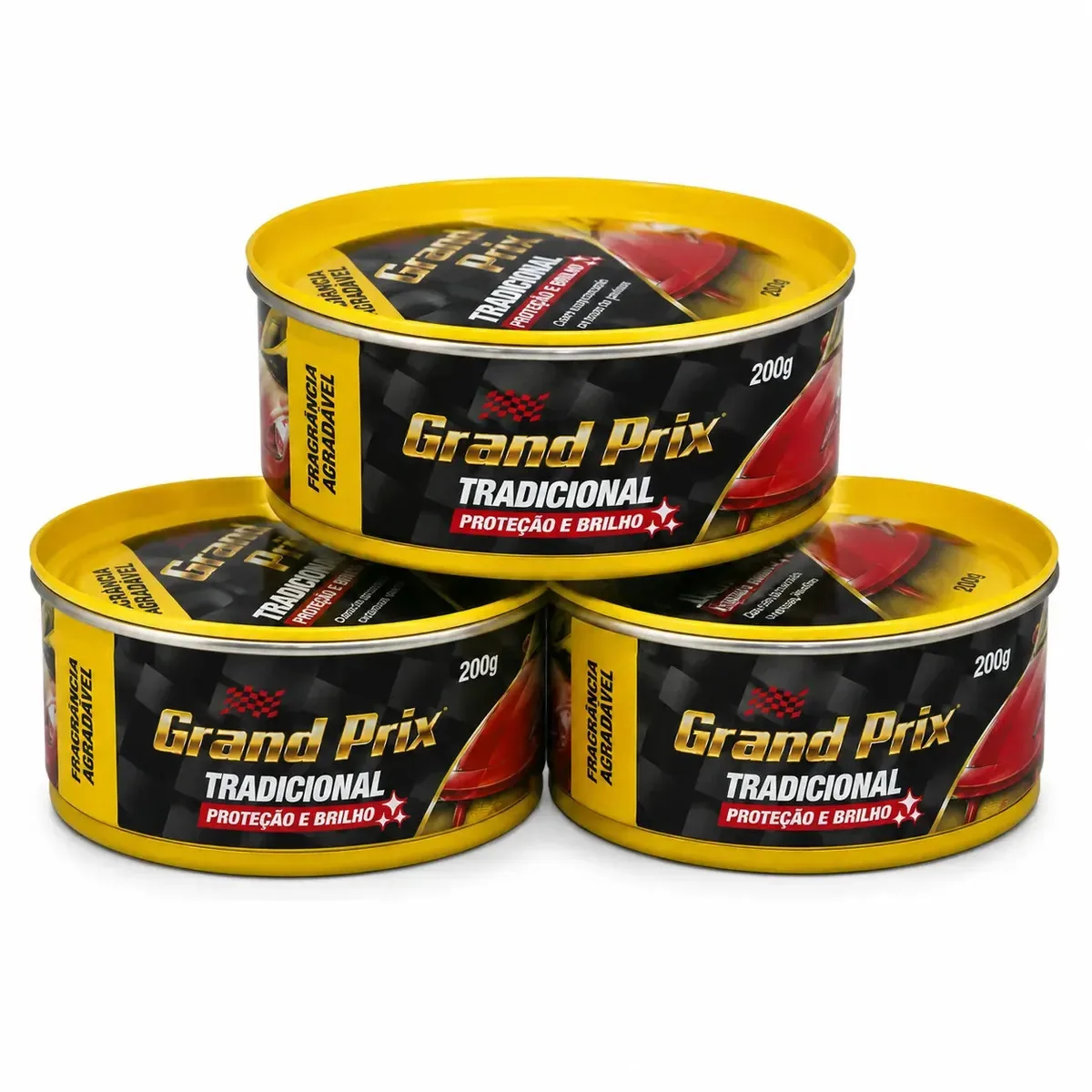03 Ceras Automotiva Tradicional Grand Prix 200g Proteção e Brilho Fácil Aplicação Alto Rendimento para Carros e Motos