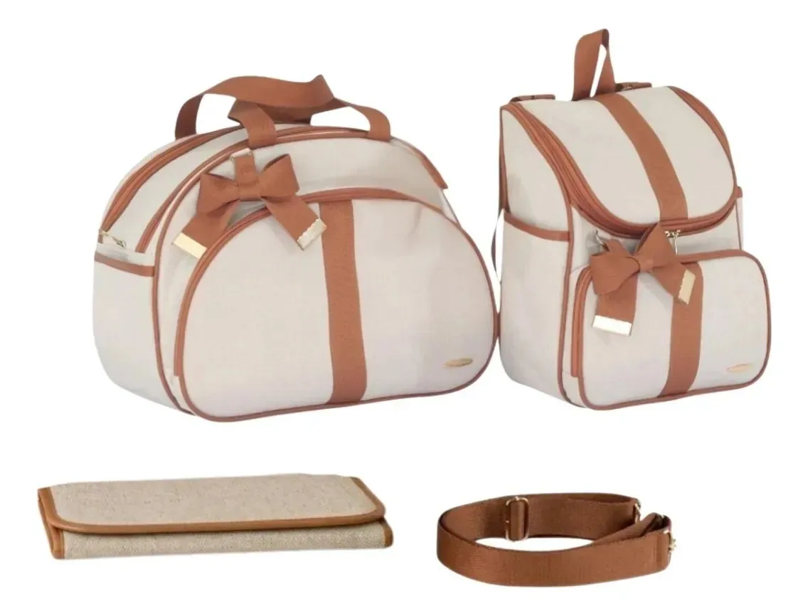 Kit Bolsa Maternidade 3 Peças Luxo Palha Com Caramelo Palhas/caramelo