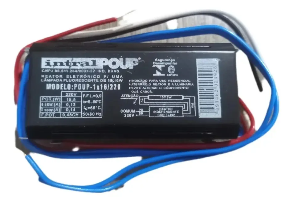 Kit 6 Reatores Eletrônicos Intral Poup 1x16w